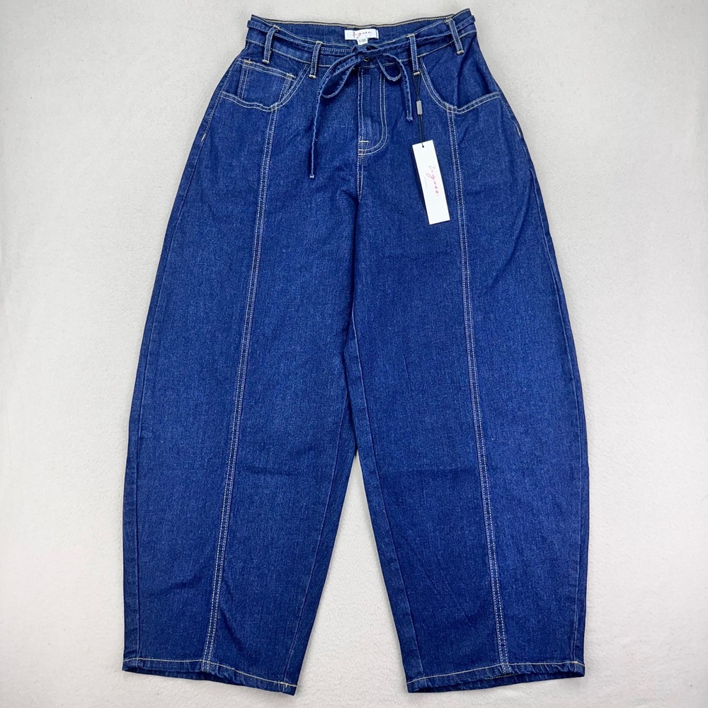 Vigoss Barell Leg Jeans Womens 5/27 Dark Wash Denim Belted Boho Retro‎